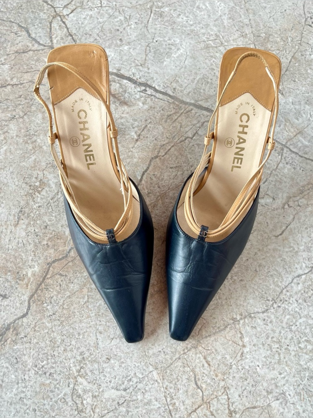 Chanel Fall 2000 Two-Tone Multi-Strap Comma Heel Slingbacks - Picture 2 of 13